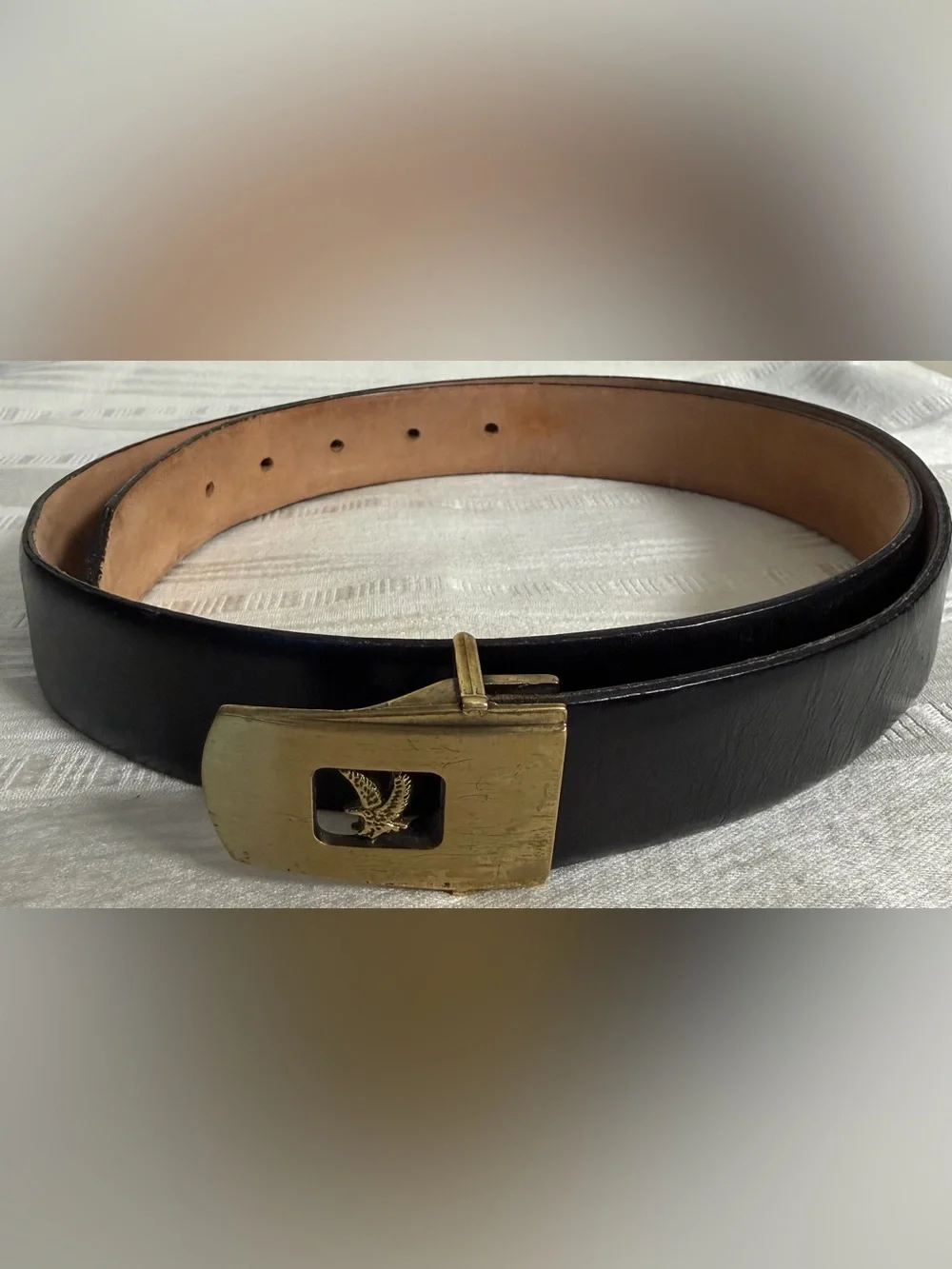 Vintage Genuine Leather Eagle Brass Tone Belt Size 36 Made USA Black